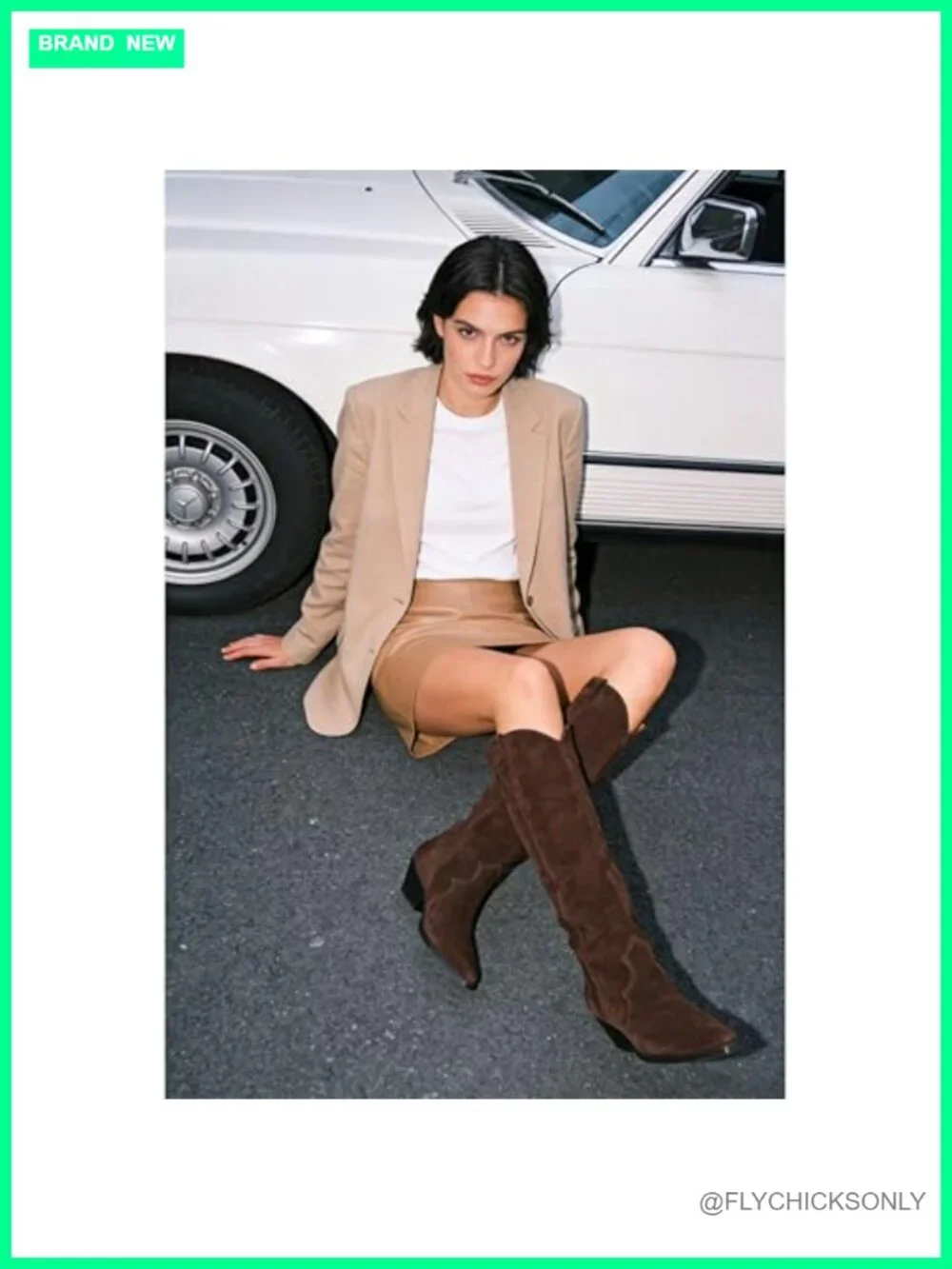 Suede Cowboy Boots Pointed Toe Chunky Heels Knee High Pull On